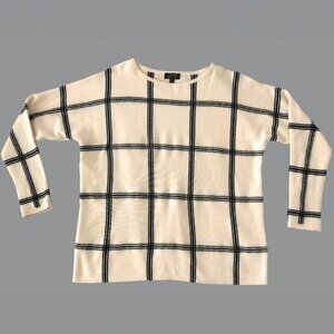 Charter Club Cashmere Sweater Luxury Cream with Black Stripe Check Size L